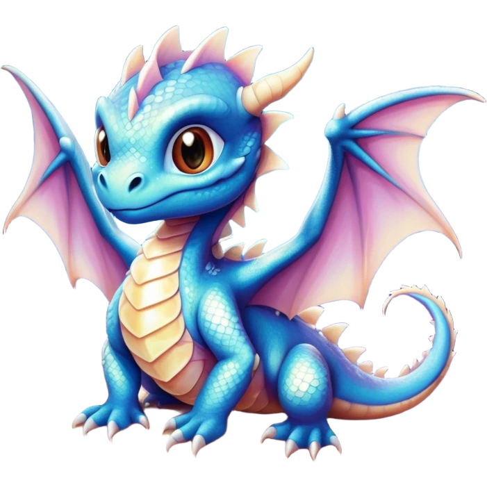 Airbrush painted image of a dragon hatchling under a deep galactic sky with pearlescent scales and wings spread against the stars emoji