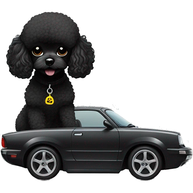black toy poodle with silvia 15 drift car emoji
