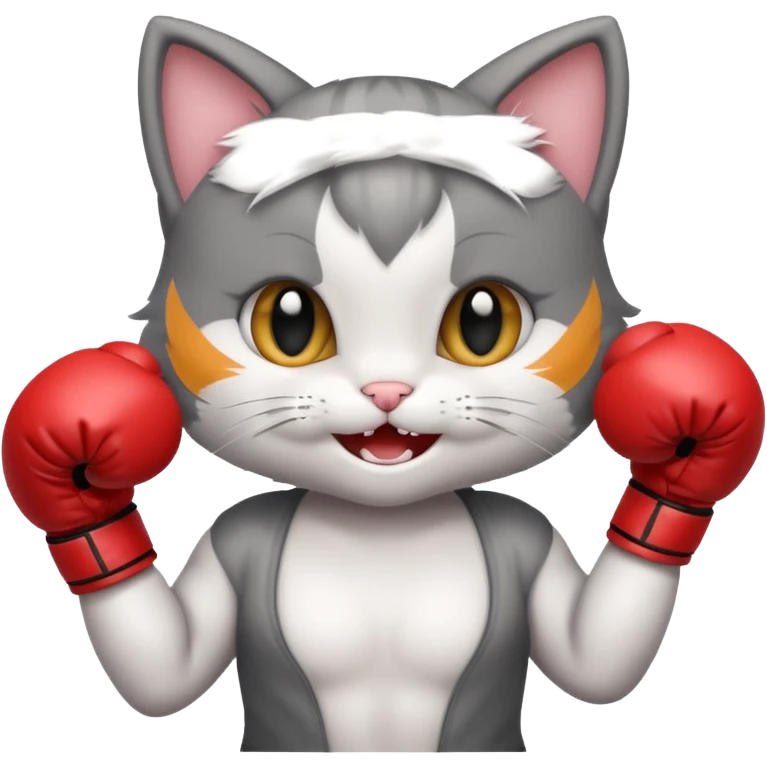 Grinning Gray baby girl kitten boxing  emoji
