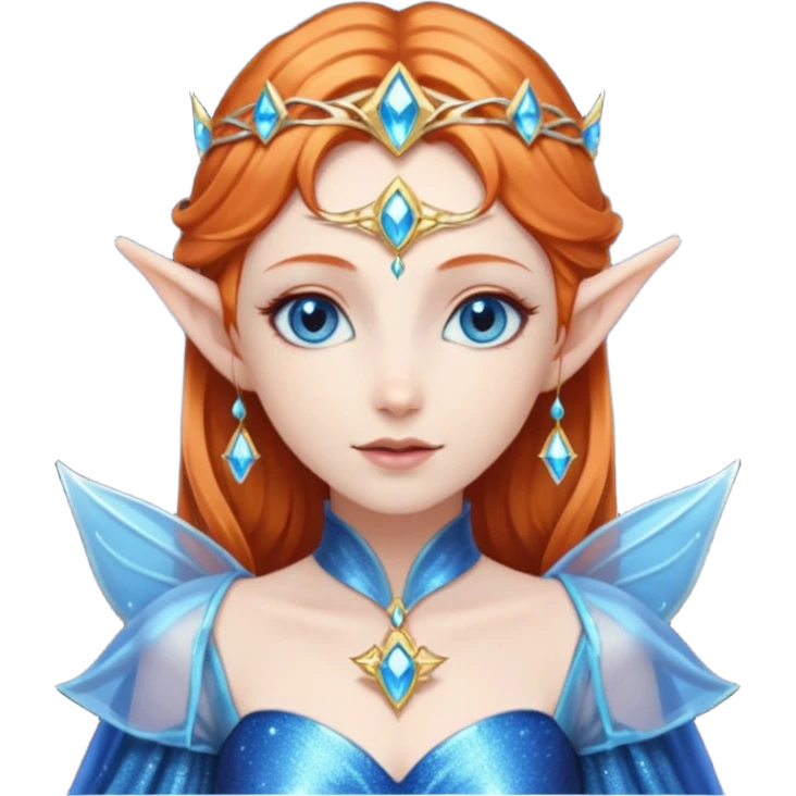 Hyper realistic galactic elf mage queen fairy pale skin blue eyes ginger hair emoji