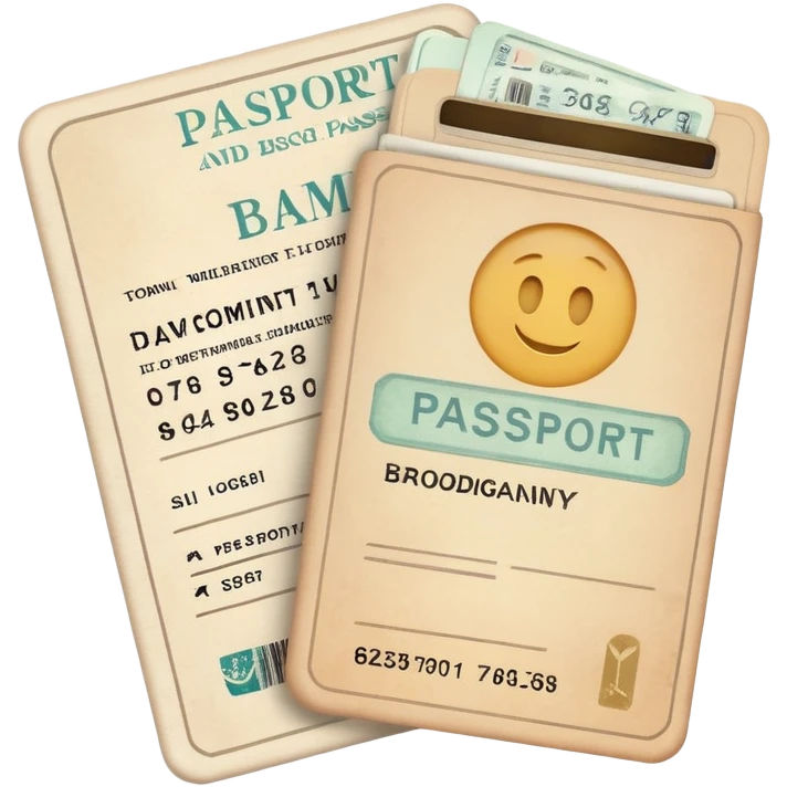 Passport and boarding pass with soft muted colors, not bright emoji