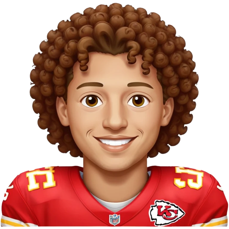 Patrick Mahomes, Kansas City Chiefs quarterback with curly hair, smiling emoji