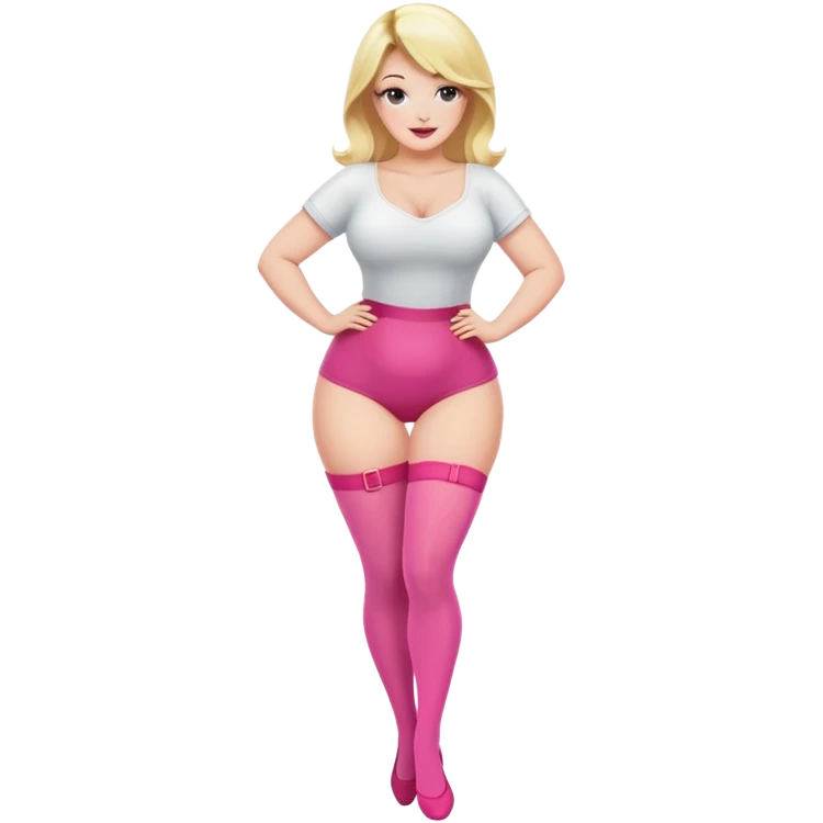 Curvy blonde female character with pink stockings, stylish pose emoji