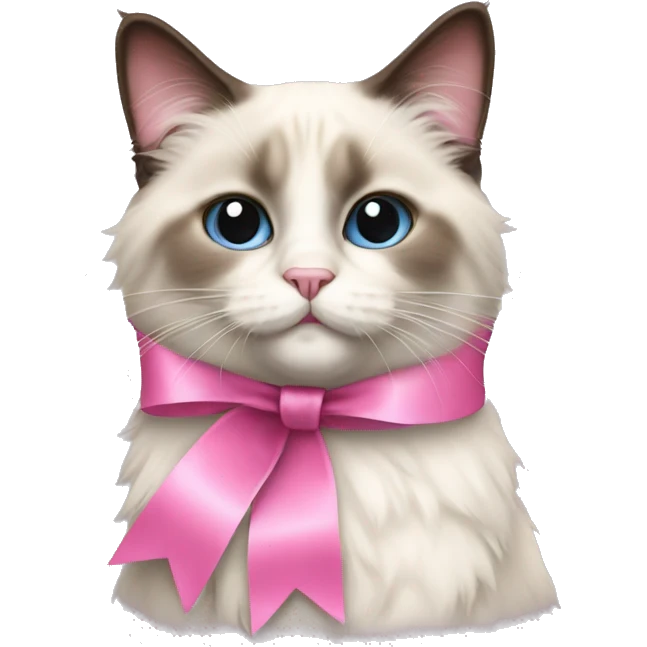 Ragdoll cat with a pink ribbon  emoji