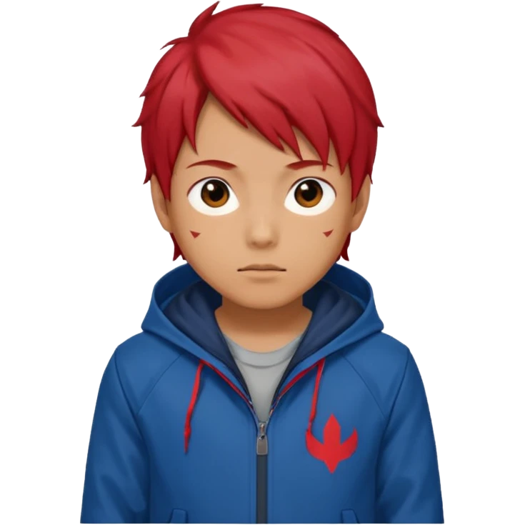 yuiji itadori jjk avec cheveux rouge veste bleu et capuche rouge emoji