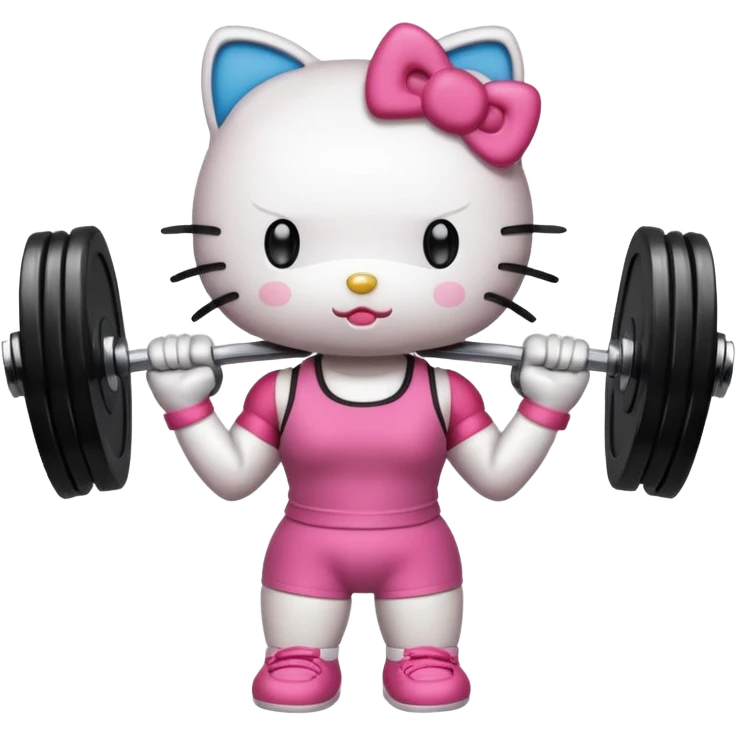 Traditional hello kitty lifting weights emoji