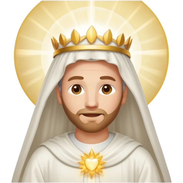 Heavenly Father from the Bible, shining face without facial features, wearing white gown, surrounded by beaming radiant light symbolizing voice and existence, apple emoji style emoji