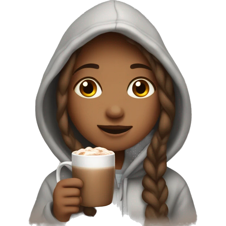A cozy girl wearing hoodie with hot chocolate in hand emoji
