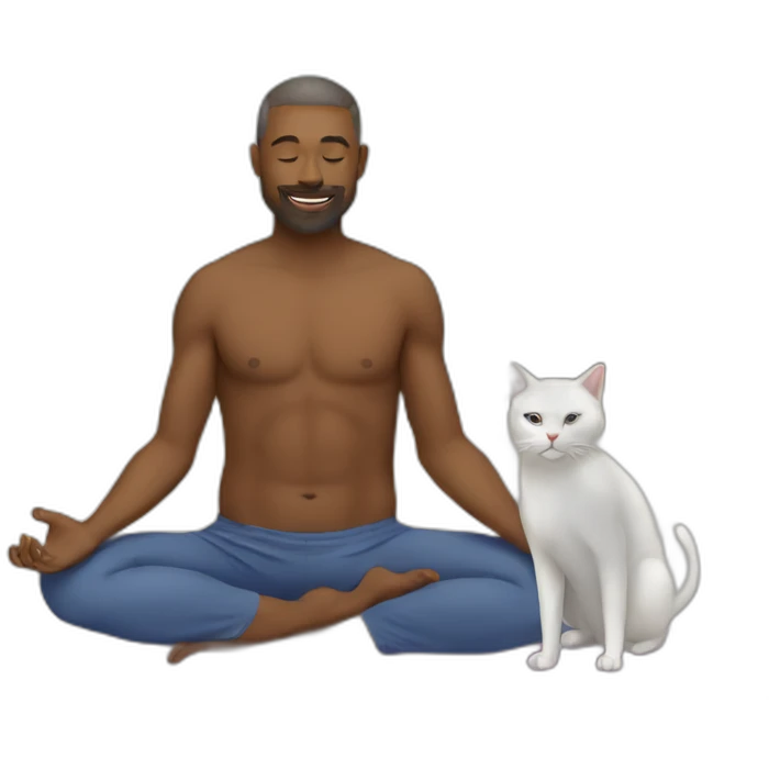 Man yoga with cat emoji