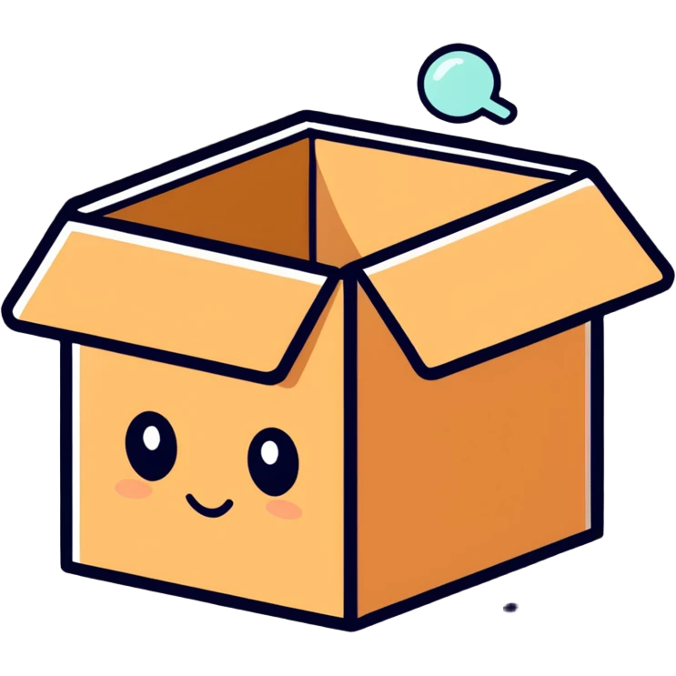 emoji of sleeping box, box is brown colored, open and empty, with a tiny Zzz bubble emoji