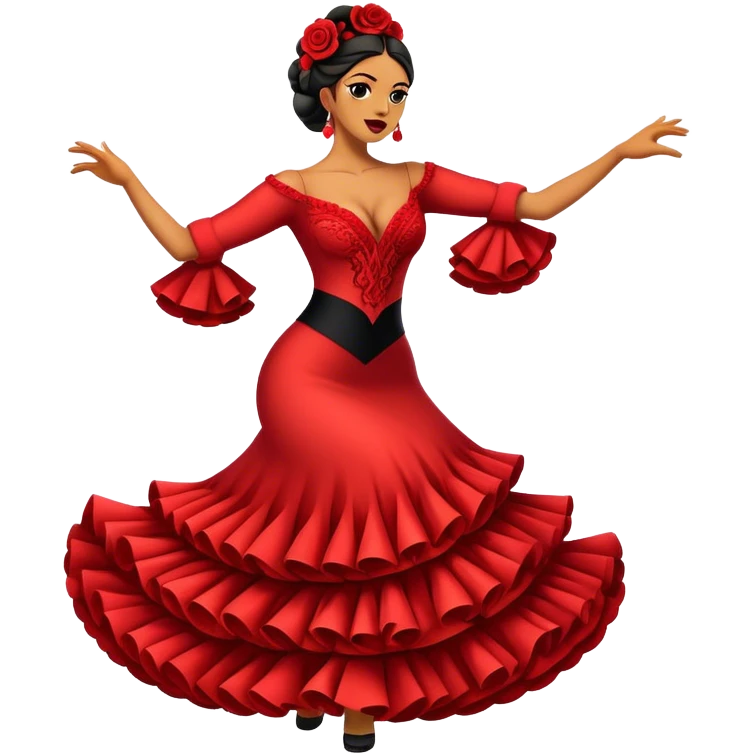 Cinematic Realistic Flamenco Dance Emoji, depicted as a passionate expressive flamenco performance with dramatic costumes and dynamic fiery movements, rendered with vibrant textures and bold energetic lighting that captures its intense rhythm. emoji