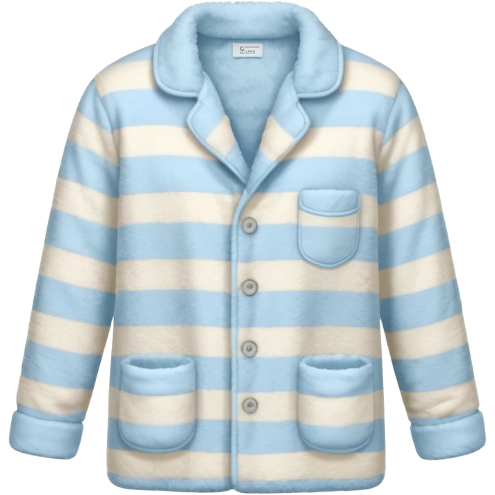 emoji of an isolated fluffy fleece pajama top with soft pastel stripes, plush fuzzy texture, light grey and pastel blue tones, button-down long sleeves, neatly folded flat-lay, no person, no body, no mannequin, cozy warm winter mood, soft shading emoji