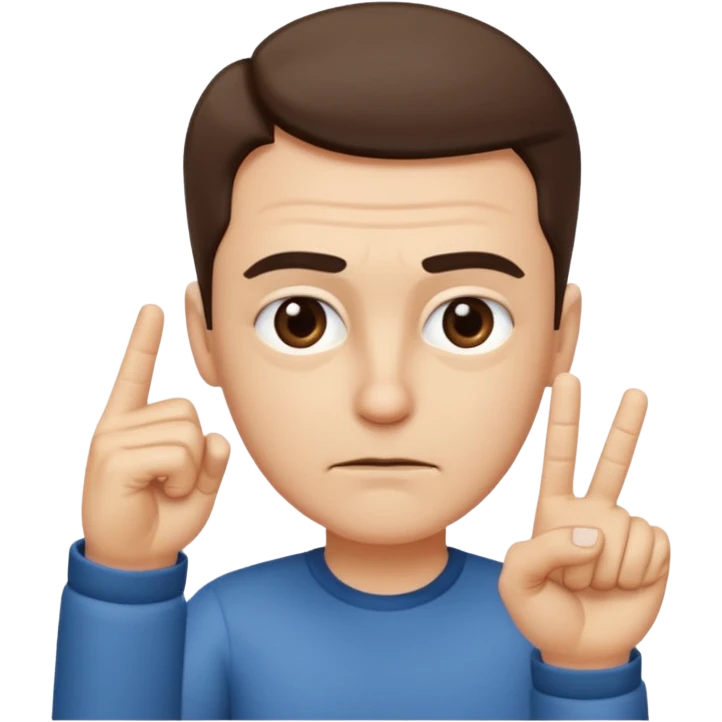 iOS-style 3D emoji: a person with slightly furrowed eyebrows, serious expression, head tilted forward, index finger raised and wagging, with motion lines around the finger to show movement emoji