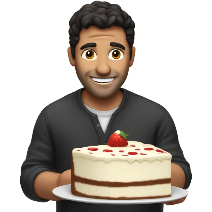 Fat Man with dark hair eating cake emoji
