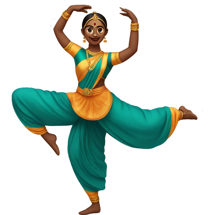 a cheerful woman in a classical baratha natyam dance pose emoji