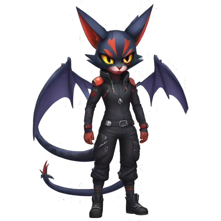 Dark Anthro Cool Noivern-Litten-Pokémon Punk Techwear Full Body emoji