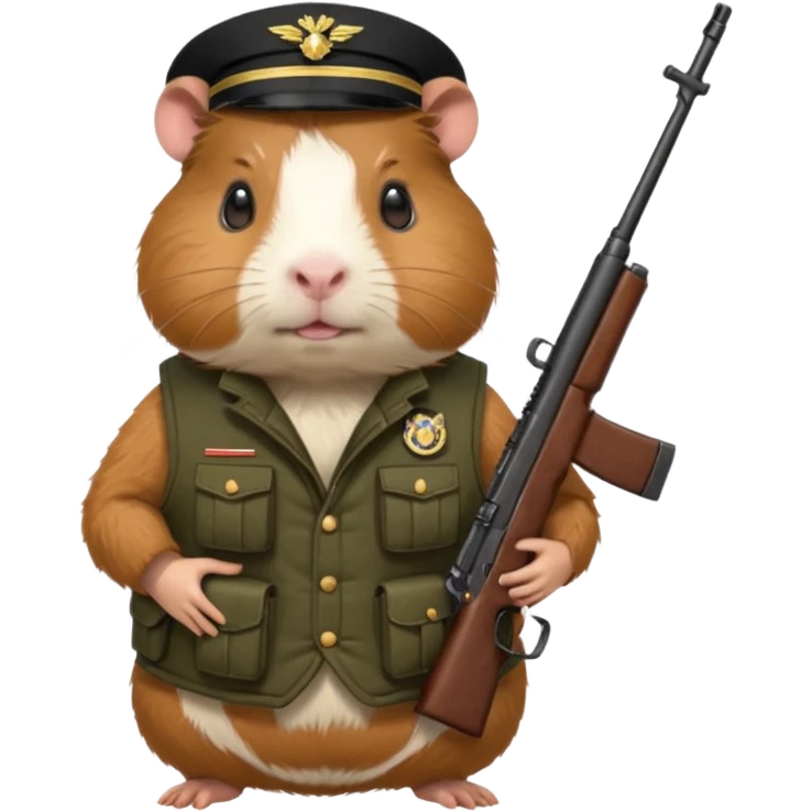 guinea pig wearing a military vest, holding a rifle in chest, no hat emoji