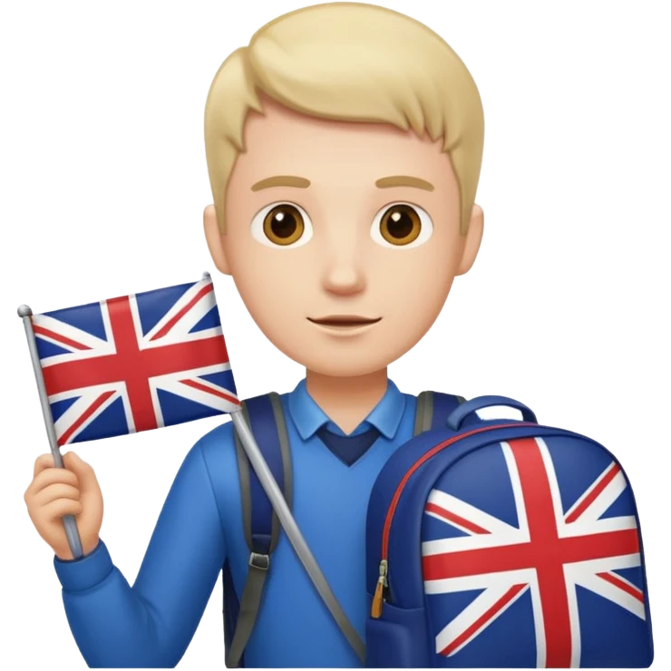 A guy with a backpack holds the Union Jack. emoji
