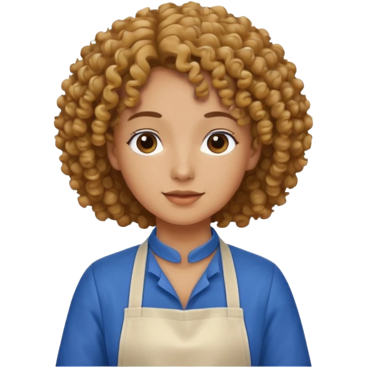 person with curly hair in blue apron emoji