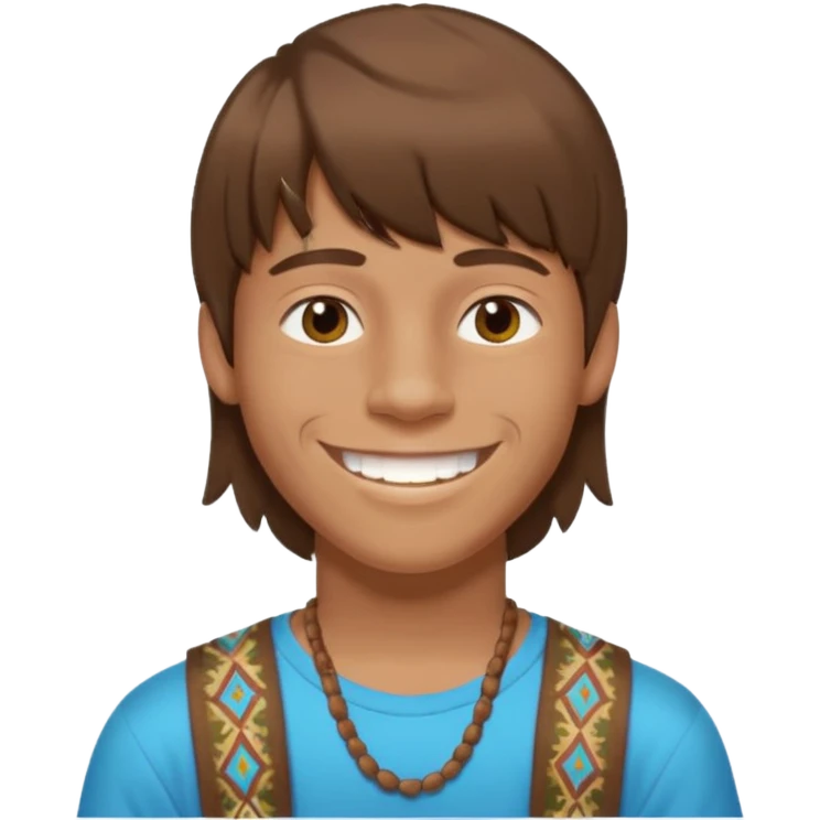 16 yr old boy, brown hair, straight, big smile, white teeth, tanned skin, bangs, hippie part emoji