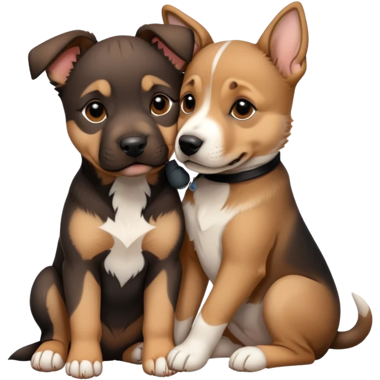 A Pittbull puppy hugging a German shepherd puppy emoji