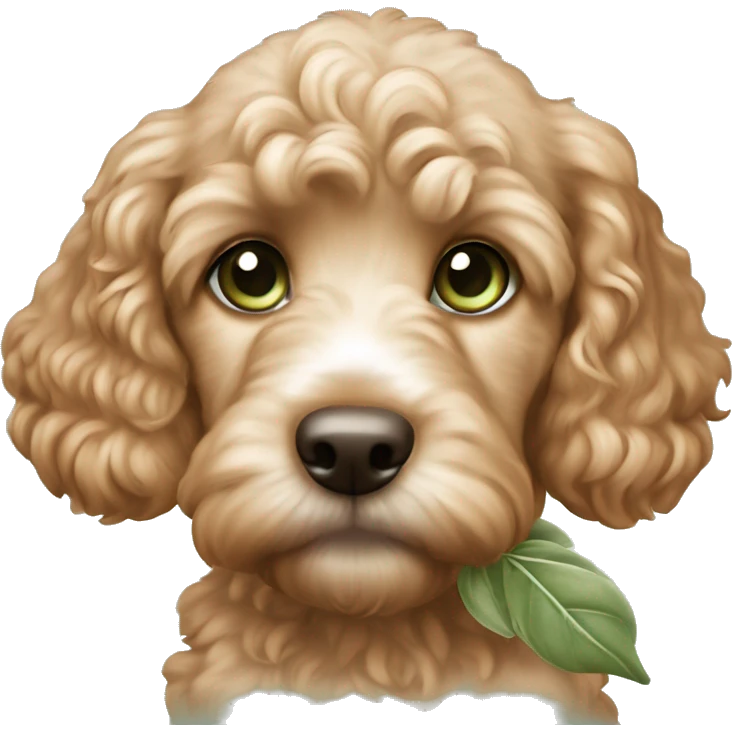 apricot cockapoo puppy with sage green eyes emoji