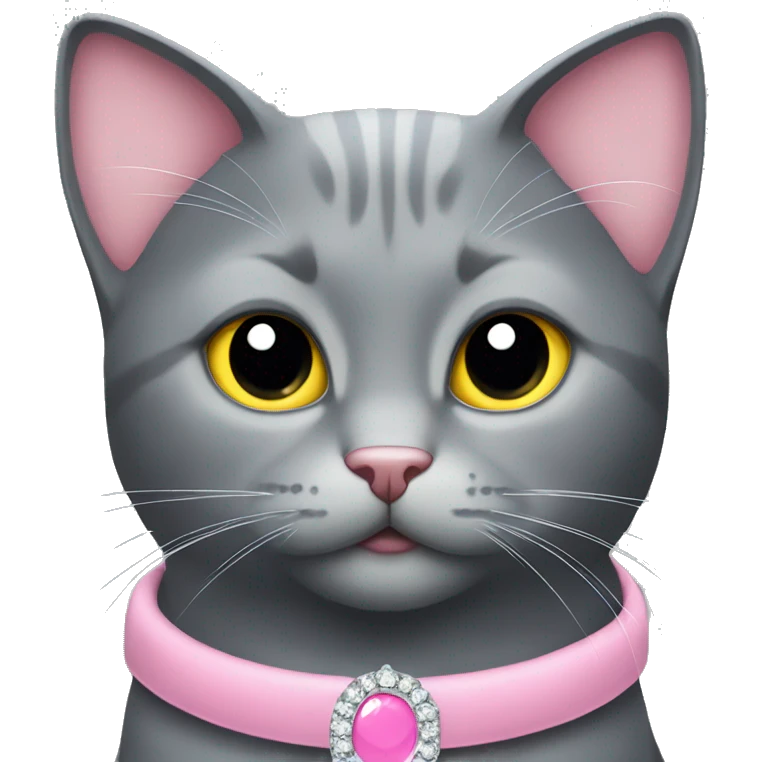 day gray cat with pink princess collar emoji