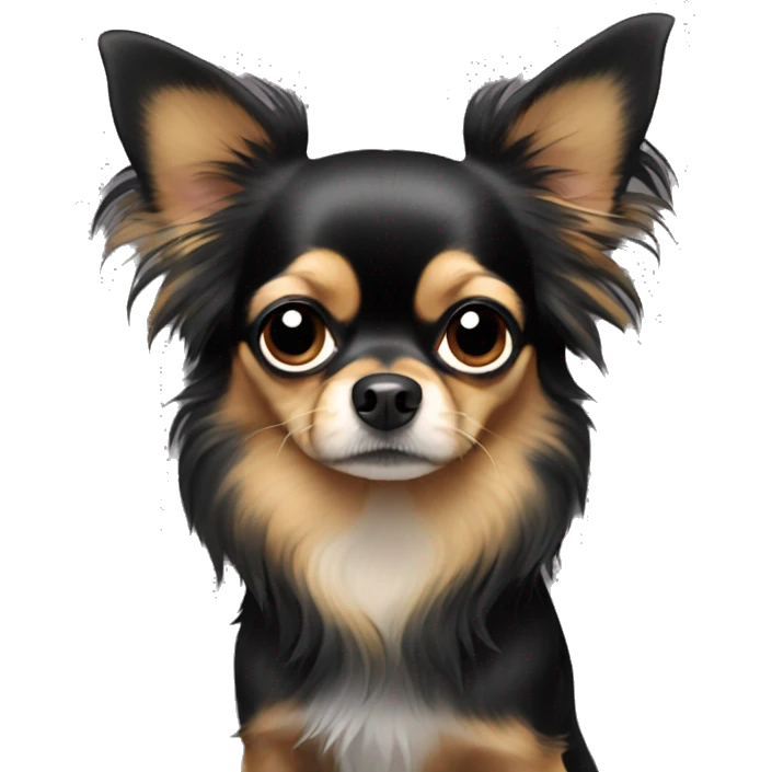 black and tan long-haired chihuahua looking sad emoji