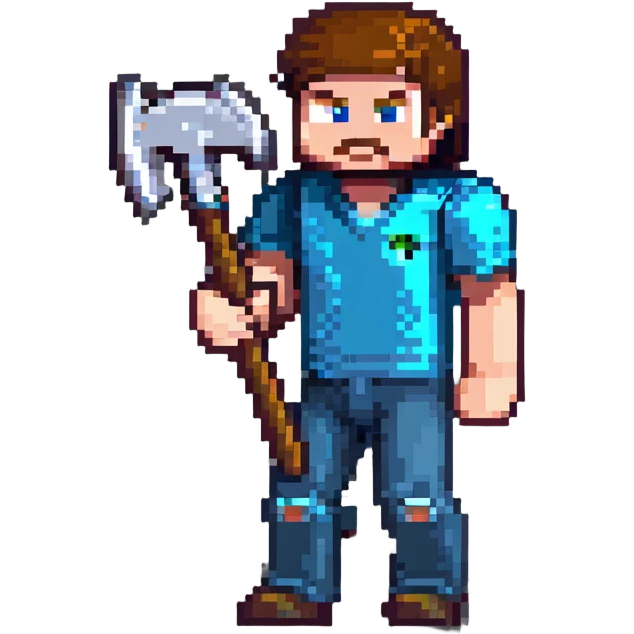 Minecraft character Steve with pickaxe emoji