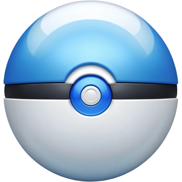 blue pokeball emoji, top half is a more saturated blue, bottom half is white, black stripe, with a white sheen, with a pearlescent finish, with a mist effect emoji
