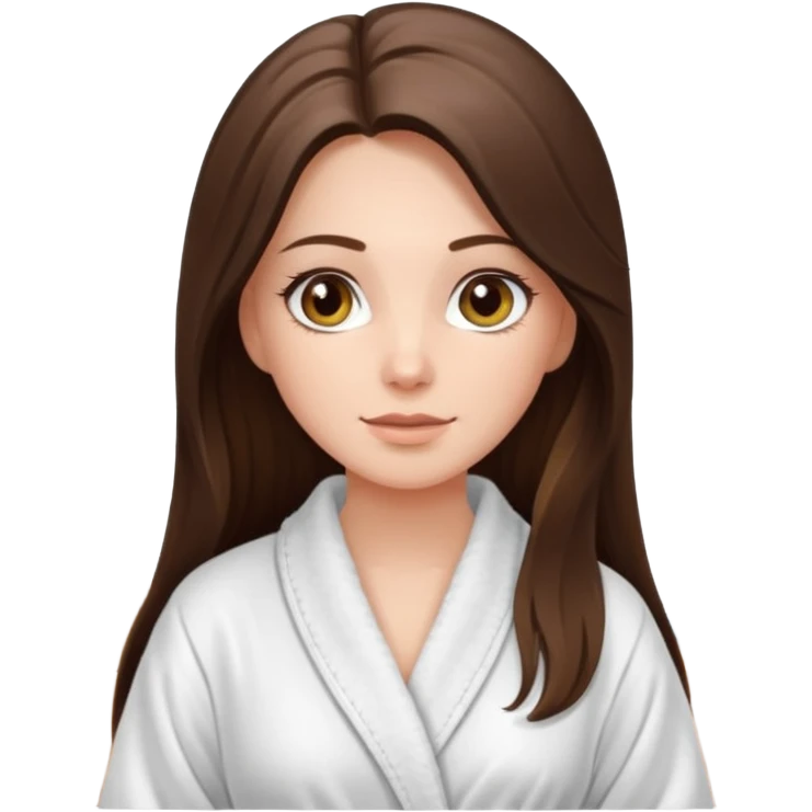 pretty white long brunette hair girl with hazel eyes in a bathrobe  at the spa emoji