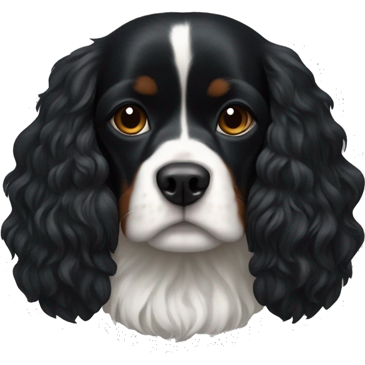 Small completely black king spaniel with black fur on his whole face and white fur on chest emoji
