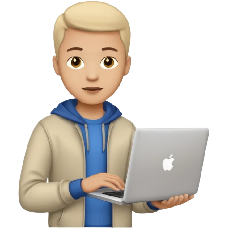 A typical IT specialist, a guy who looks stylish, has a laptop in his hands, he wears casual clothes  emoji