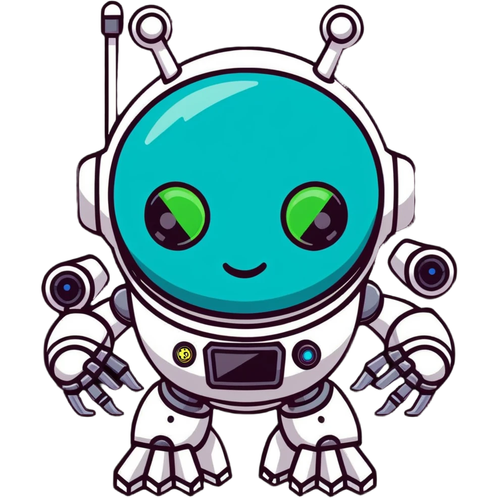 Evil robot with laser eyes and mechanical arms emoji
