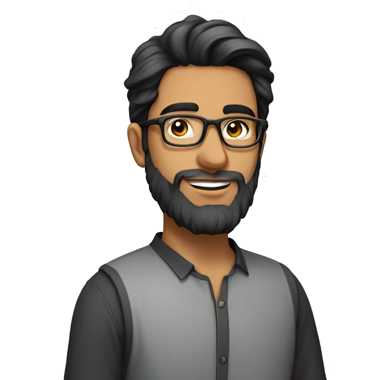 21 years old pakistani guy with beard and glasses studying AI emoji