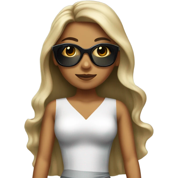 A girl with tan skin and long hair with black sunglasses and a fancy dress  emoji
