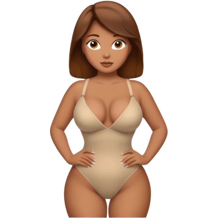 sexy mistress, brown hair, slutty outfit. curvy body. emoji