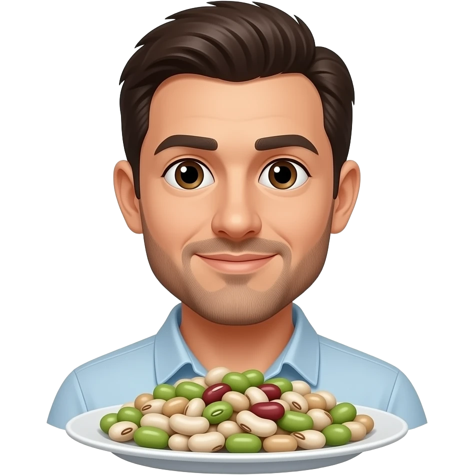 Um cara com um prato de feijão emoji