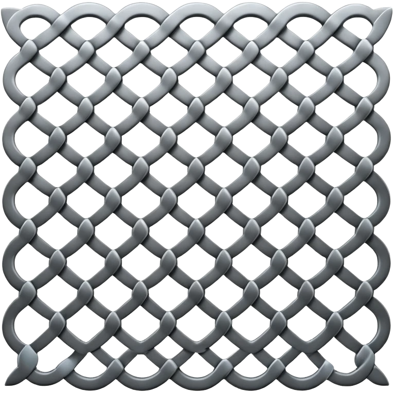 3D render of Speaker Grille, made of interlocking chainmail metal rings, wire mesh texture, visible holes and negative space, metallic silver and grey, high contrast shadows, emoji style, isolated on white background --v 6.0. emoji