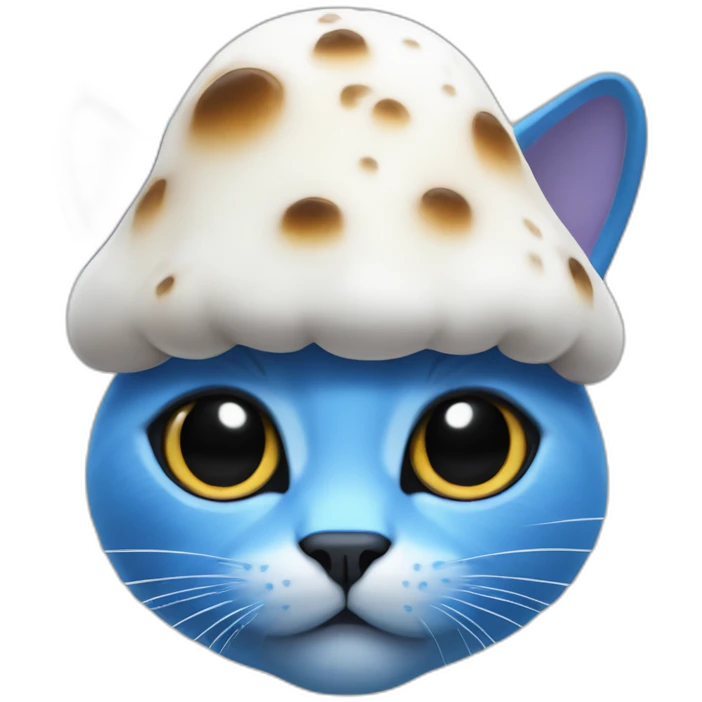 blue-cat face with white shroom on head and full black eyes emoji