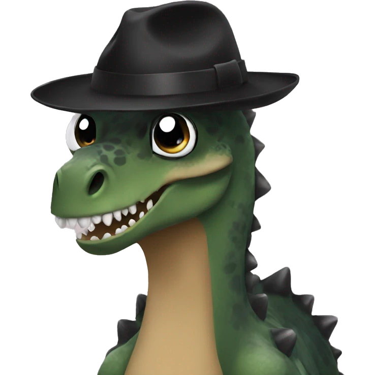 Dinosaur with black bangs, smokey eye makeup emoji