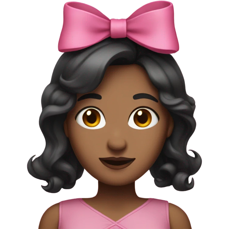 an adult woman with dark hair and pink bow on it, while tipping emoji