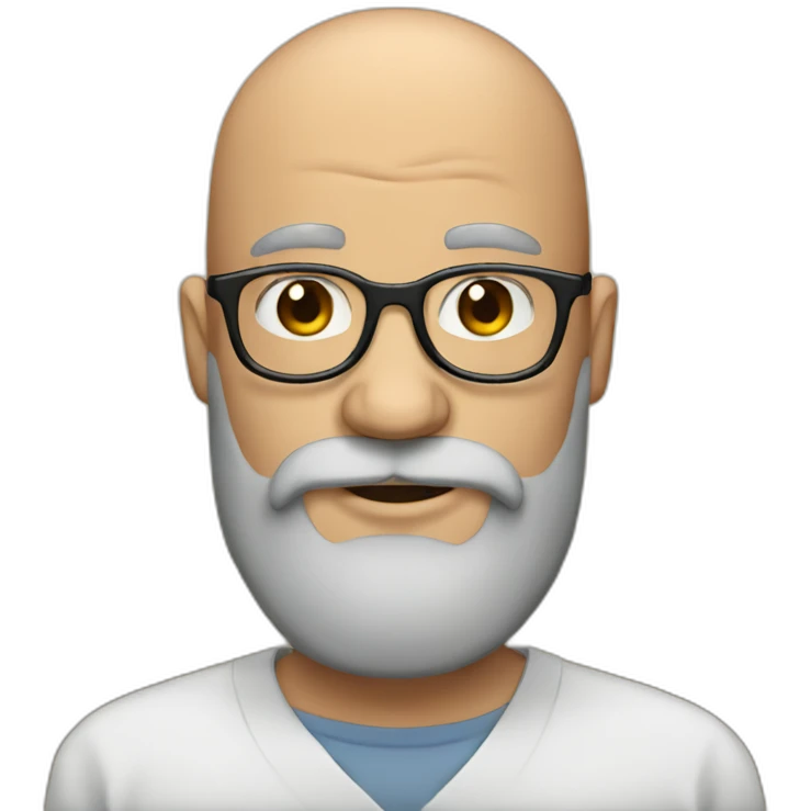 Bald man with glasses and big brown and grey beard with emoji