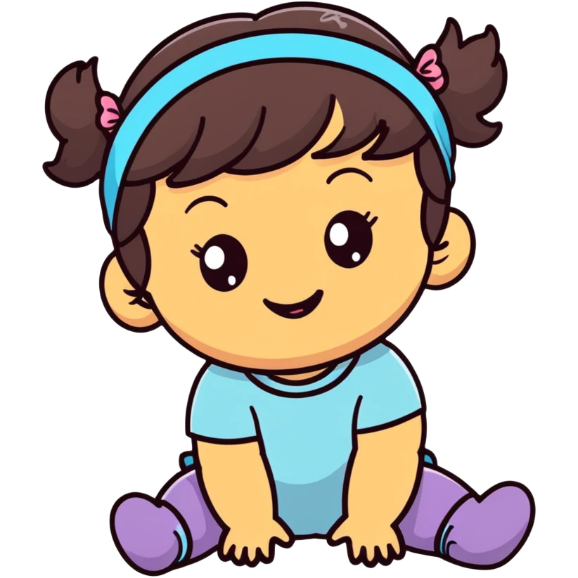 close-up of smiling toddler face only with big eyes, medium skin tone, dark wavy hair, and a hair band, no body emoji