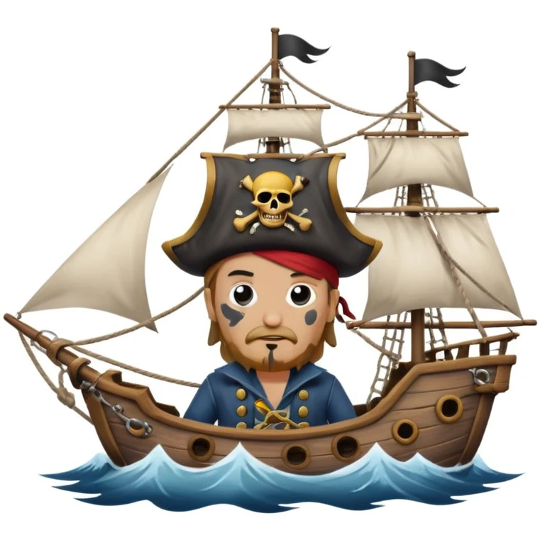 pirate with eye sailing a ship in strom sea background emoji