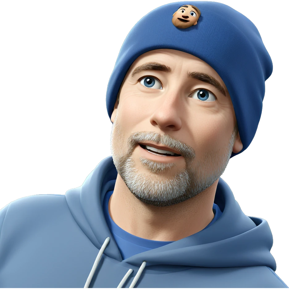 bearded boy in blue hat emoji