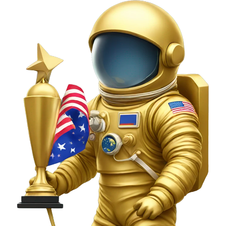 golden astronaut holding flag trophy emoji