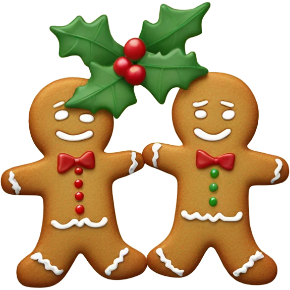 Two gingerbread kissing under a mistletoe  emoji