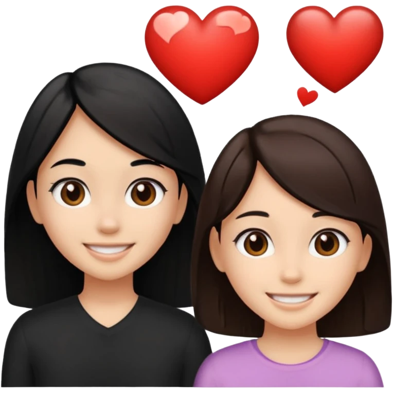 2 girls that have a heart one hair black the other brown  ( brown abd black) long hair one of them other short emoji