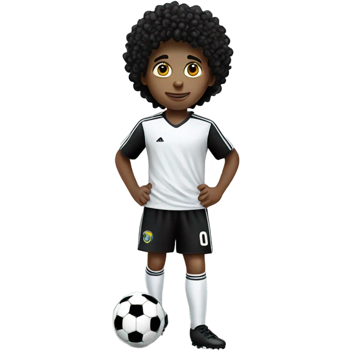 white kid black curly hairplaying soccer full body emoji